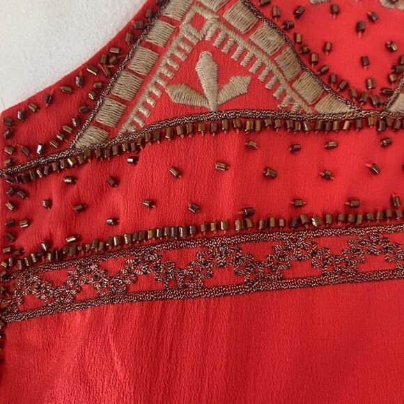 M M Couture Embroidered beaded lined three-quarter sleeve top Tangerine tan Med - Picture 8 of 10